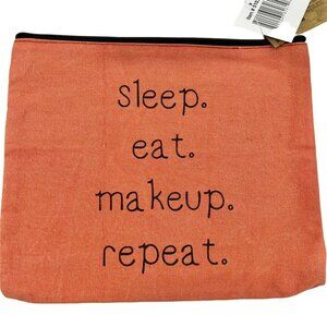Melon Canvas Cosmetic Makeup Bag "Sleep. Eat. Makeup. Repeat."  Zipper Closure